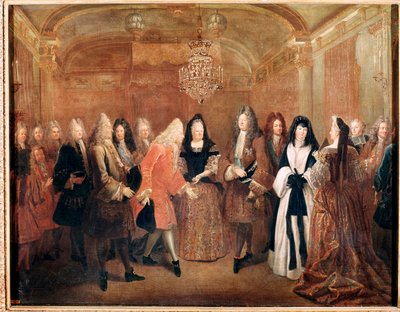 Rei de França Luís XIV recebe o príncipe Frederico Augusto I no castelo de Fontainebleau (Pintura de Louis de Silvestre