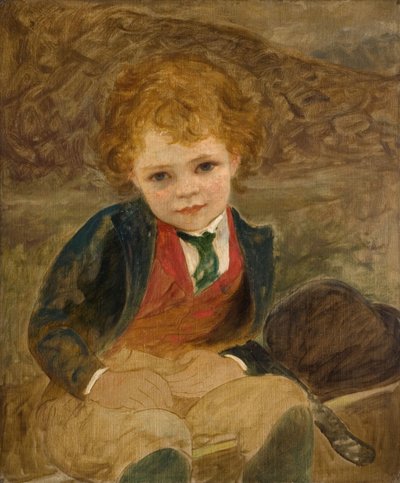 Estudo de um rapaz sentado num carrinho de mão, 1890. de Louisa Starr
