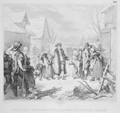 Luís XVI (1754-93) Distribuindo Esmolas aos Camponeses em 1788, gravado por A. Lefevre de Louise Marie Jeanne Hersent