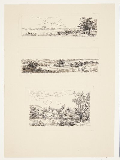 Folha com três pequenas paisagens de Louise Ravn Hansen