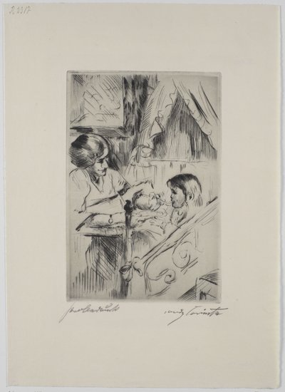 Criança na cama e mãe de Lovis Corinth