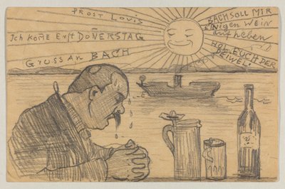 Lovis Corinth a Carl Strathmann: cartão postal, carimbo postal 22 de Junho de 1898 de Lovis Corinth