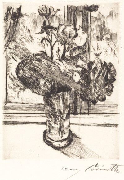 Rosas em um copo de água de Lovis Corinth