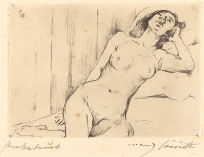 Descansando nua três quartos nua feminina reclinada, 1911. de Lovis Corinth