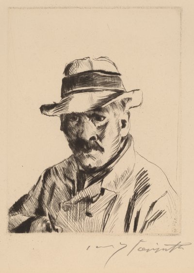 Auto-retrato em chapéu de palha, Bust Length, 1913. de Lovis Corinth