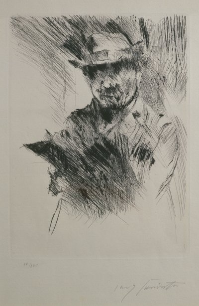 Auto-retrato, c.1920-21 (ponto seco) de Lovis Corinth