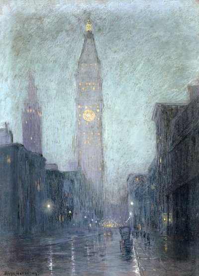 Madison Avenue no crepúsculo (pastel em papel pardo) de Lowell Birge Harrison