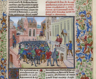Jean de Heyle lê em Ghent uma carta de Filipe II, o Ousado, ca 1470-1475. de Loyset Liedet