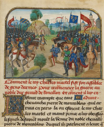 Os exércitos da França e da Borgonha com Martel em Oração de Loyset Liedet