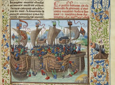 A batalha naval de Guernsey, 1342, ca 1470-1475. de Loyset Liedet