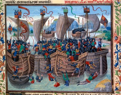 Vista da Batalha de Guernsey entre o francês e o inglês Robert d