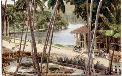 Vista do templo do dente sagrado, Kandy, Ceilão, c.1900-20 (fotografia colorida à mão) de Ltd. Ceylon Plâté
