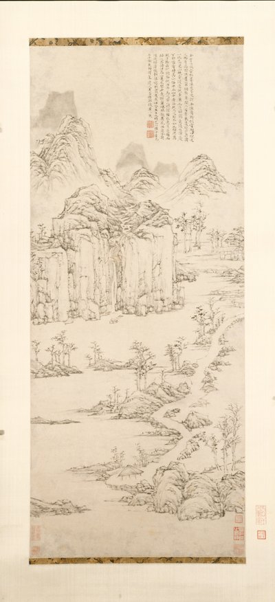 Retiro taoísta na paisagem de montanha e riacho depois de Ni Zan [1301-1374], 1567. de Lu Zhi