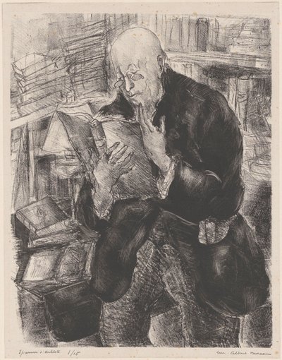 Homem de leitura numa biblioteca de Luc Albert Moreau (signed by artist)
