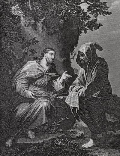 Cristo tentado, Lucas, cap. 4, versículos 3-13 (gravura) de Luca (after) Giordano