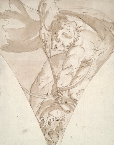 Apollo Killing the Python, estudo para um spandrel no Palazzo Antonio Doria (Palazzo della Prefettura), Gênova de Luca Cambiaso