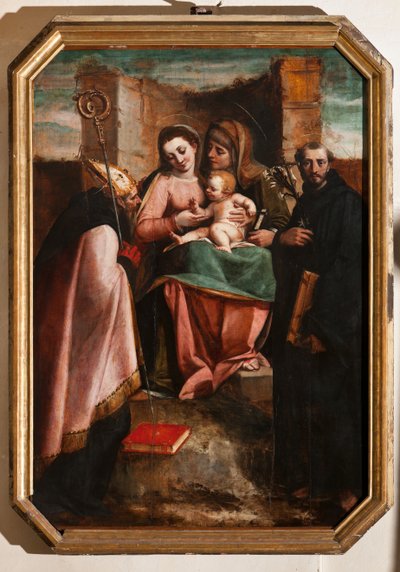 Génova, Duomo (Catedral de São Lourenço), no interior, Batistério (antiga Igreja de São João, o Velho): "Madonna e Criança entre Santa Ana, São Nicolau de Bari e São Nicolau de Tolentino", de Luca Cambiaso de Luca Cambiaso
