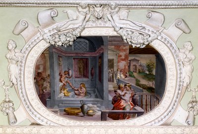 Cenas de banho, sedução. Fresco por Luca Cambiaso (1527-1585) de Luca Cambiaso