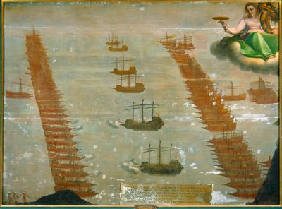 A batalha naval de Lepanto, em 1571, na qual a frota imperial de Don Juan d