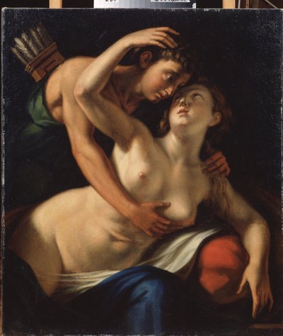 "Venus et Adonis" Peinture de Luca Cambiaso (ou Cambiasi, Cangiagio) dit Lucchetto da Genova) (1527-1585) 16eme siecle Mykolaiv (Nikolaiev) Museu Regional de Arte de Wereshchagin, Ucrânia de Luca Cambiaso