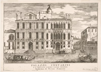 Ilustração 85: Vista do Palácio Contarini em Campo San Trovaso, Veneza, 1703, de The build ..., 1703. de Luca Carlevarijs