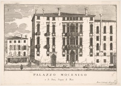 Ilustração 91: Vista do Palácio Mocenigo em Campo San Stae, Veneza, 1703, de Os edifícios ..., 1703. de Luca Carlevarijs