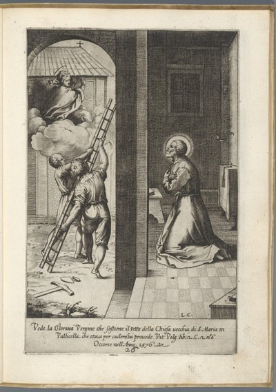 Filippo Neri vê Maria carregando o telhado de Santa Maria em Vallicella
Vida de São Filippo Neri (título da série) de Luca Ciamberlano