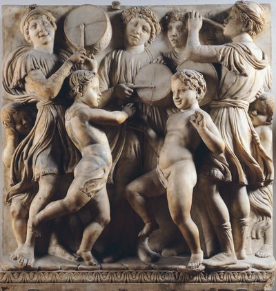 Crianças e querubins dançando, cantando e brincando, detalhe por Cantoria (galeria do coro) de Luca Della Robbia
