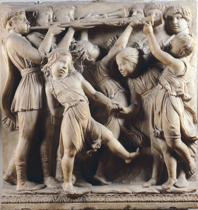 Crianças e querubins dançando, cantando e brincando, detalhe de Cantoria (galeria do coro) de Luca Della Robbia