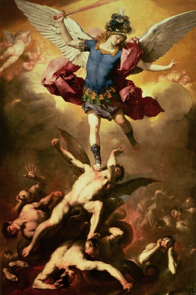 O arcanjo Miguel derruba o anjo rebelde, c.1660-65 de Luca Giordano