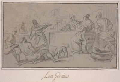 Banquete dos ricos (grafite e lavagem de tinta no papel) de Luca Giordano