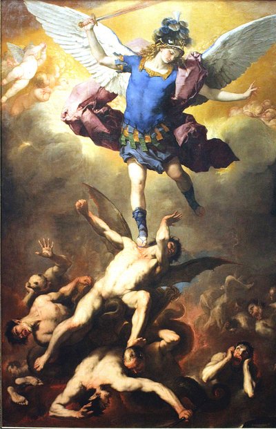 O Arcanjo Miguel derruba os anjos apóstatas de Luca Giordano