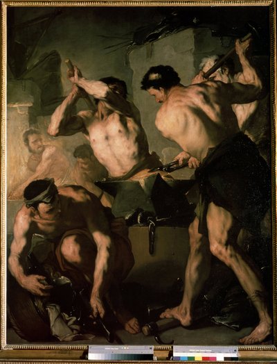 ""La forge de Vulcan"" (A Forja de Vulcano) Pintura de Luca Giordano (1632-1705) 1660 Dim. 72x102 cm Museu Hermitage, São Petersburgo de Luca Giordano