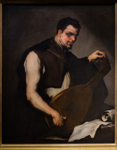 Músico a afinar o seu alaúde de Luca Giordano