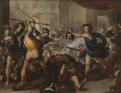 Perseu transformando Phineas e seus seguidores em pedra, no início da década de 1680 de Luca Giordano