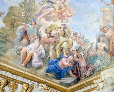 Prudência, detalhe do ciclo de afrescos no Salão dos Espelhos por Luca Giordano (1634-1705), fresco, Palazzo Medici Riccardi, Florença de Luca Giordano