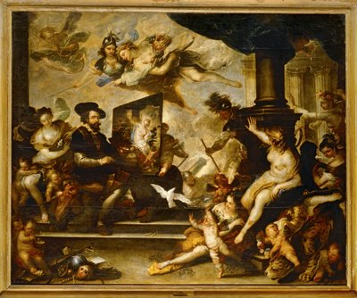 Rubens em trabalho de pintura: A Alegoria da Paz ... (pintura sobre tela) de Luca Giordano