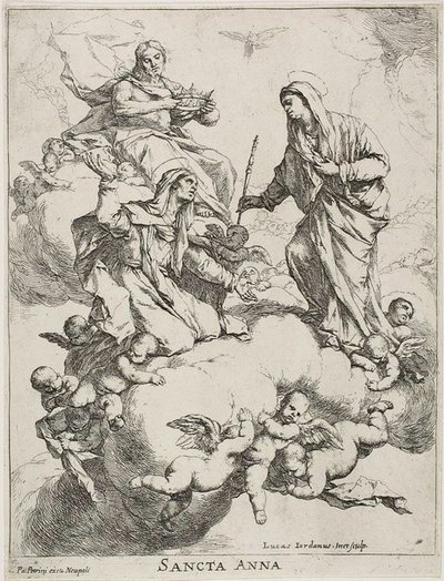 Santa Ana Recebida no Céu por Cristo e a Virgem de Luca Giordano