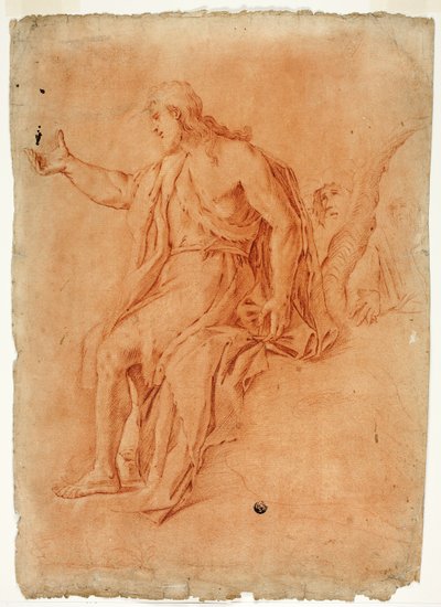 Pregação de São João Batista (reto); Nu masculino com braços levantados e esboços de cabeças (verso) de Luca Giordano