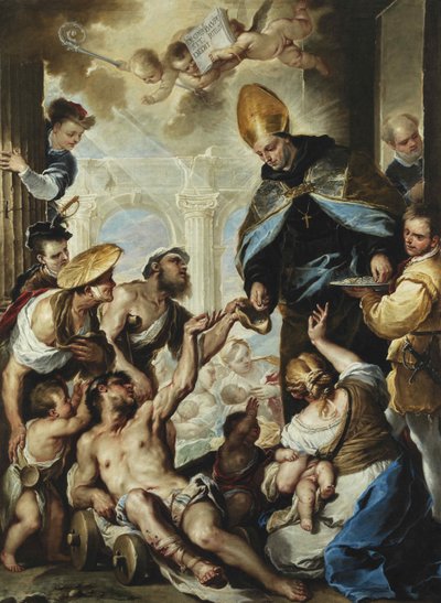 São Tomás de Villanova dando esmolas aos pobres, ca 1658. de Luca Giordano