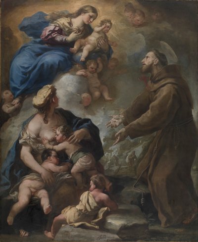 A Virgem e o Menino, Aparecendo em São Francisco de Assis, década de 1680. de Luca Giordano