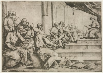 O jovem ensino de Cristo no templo, c. 1653 de Luca Giordano