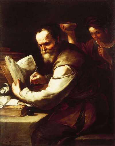 Xanthippe deitando água no pescoço de Sócrates, de Luca Giordano (1634-1705), óleo sobre tela de Luca Giordano