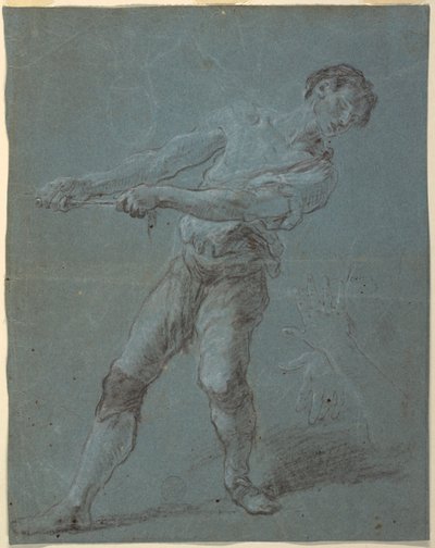 Jovem puxando uma corda de Luca Giordano