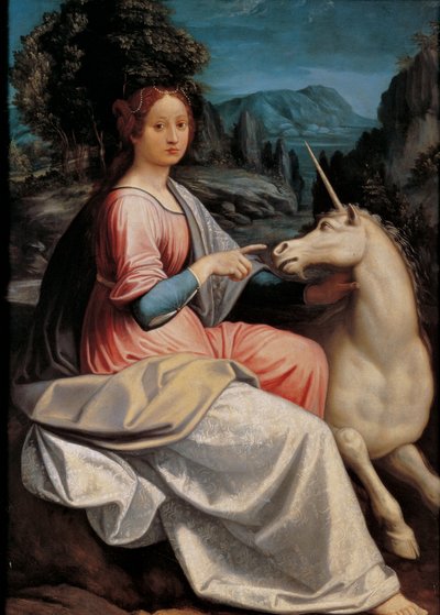 A Dama e o Unicórnio, 1534-1540. de Luca Longhi