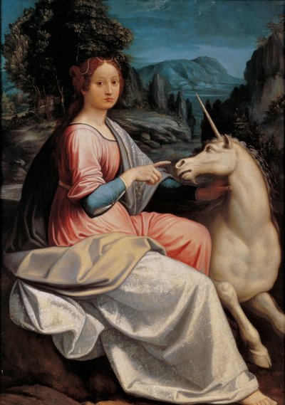 Senhora e o unicórnio, 1534-1540. de Luca Longhi