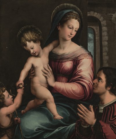 A Madona e o Menino com o Menino São João Batista e um doador (óleo sobre painel) de Luca Penni