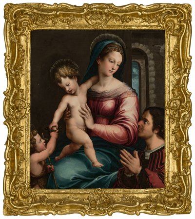 A Madona e o Menino com o Menino São João Batista e um doador (óleo sobre painel) de Luca Penni