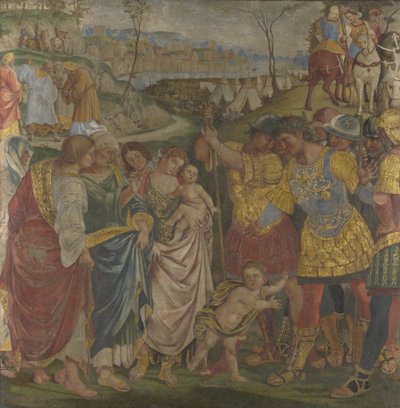 Coriolano persuadido por sua família a poupar afrescos de Roma do Palazzo del Magnifico, Siena, 1509 de Luca Signorelli