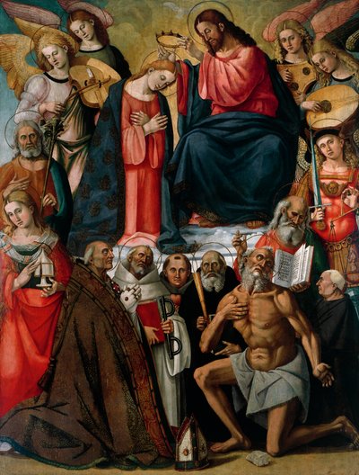 Coroação da Virgem com Anjos e Santos por Luca Signorelli (cerca de 1445-1523) e seus auxiliares, Igreja Colegiada de São Martinho e Leonard, Foiano della Chiana, Arezzo de Luca Signorelli
